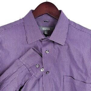 Kenneth Cole Reaction Mens XL Purple Striped Non-Iron Button Down Dress Shirt